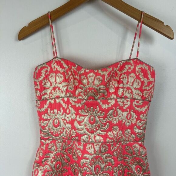 Vintage David Meister Women’s 4 Pink & Gold Cocktail Mini Dress Spaghetti Strap - Picture 3 of 13